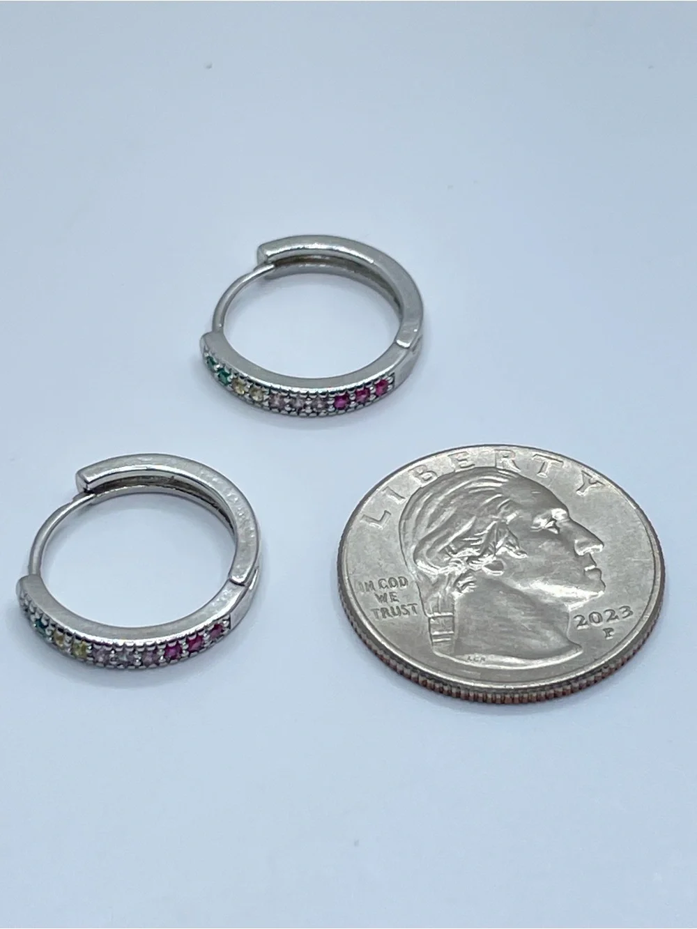 Silver Rainbow Crystal Hoop Earrings Colorful Minimalist Chic